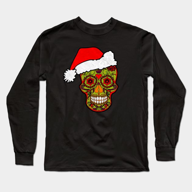 Gothic Christmas - Smiling Sugar Skull Santa Claus 2 Long Sleeve T-Shirt by EDDArt